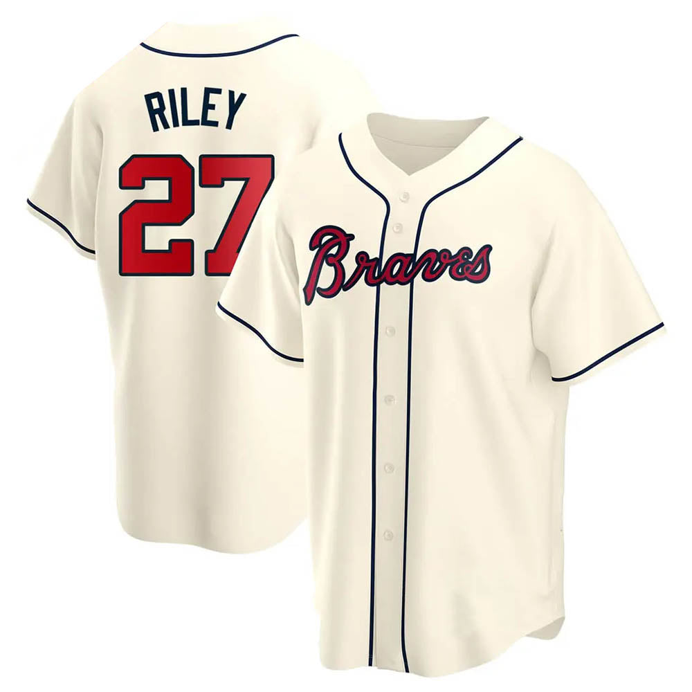 Punc A.Braves #27 Austin Riley Player Cream Replica Alternate Stitched Jerseys