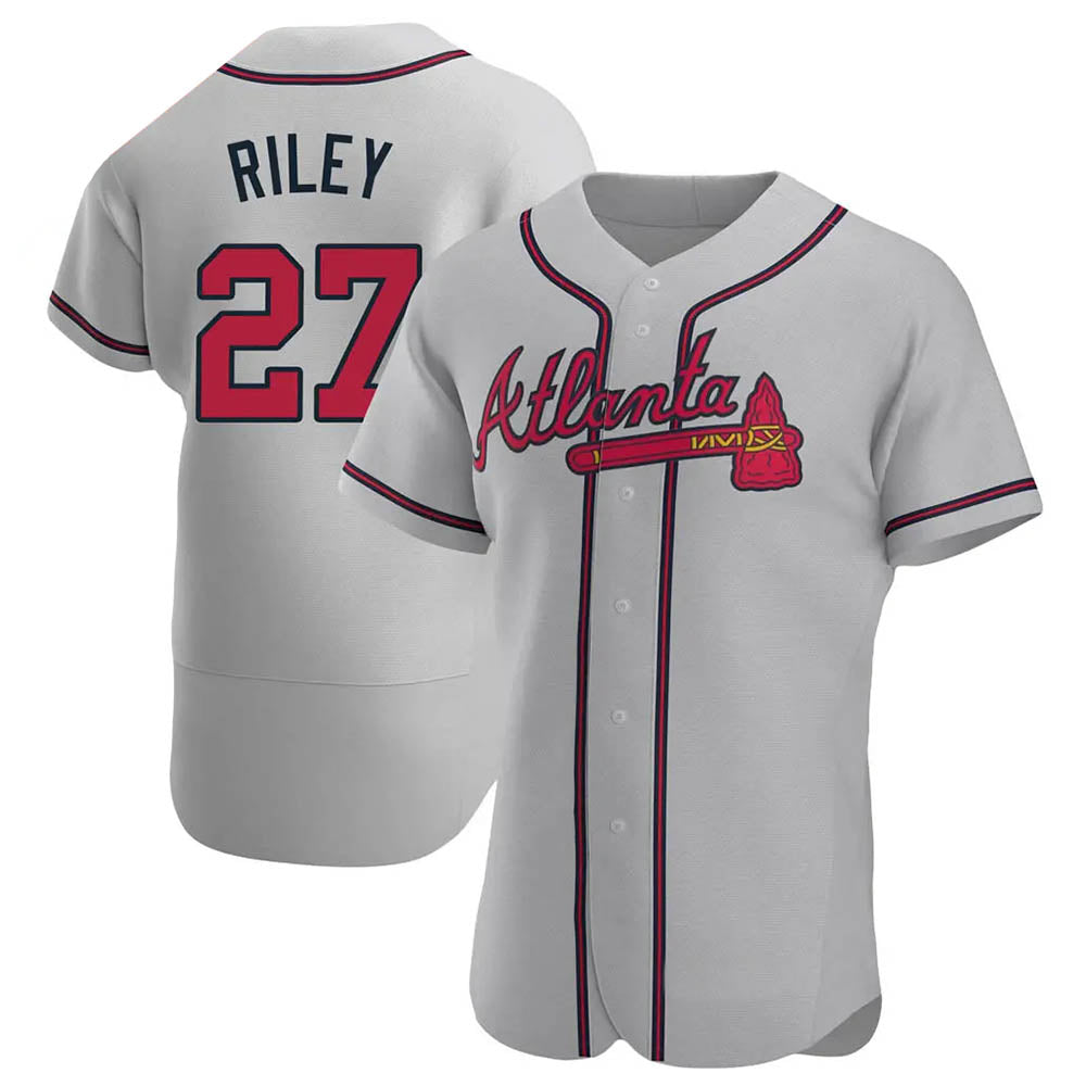 Punc A.Braves #27 Austin Riley Player Gray Authentic Road Stitched Jerseys