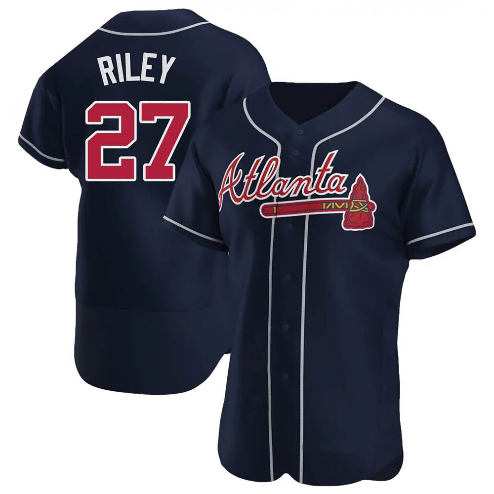 Punc A.Braves #27 Austin Riley Player Navy Authentic Alternate Stitched Jerseys
