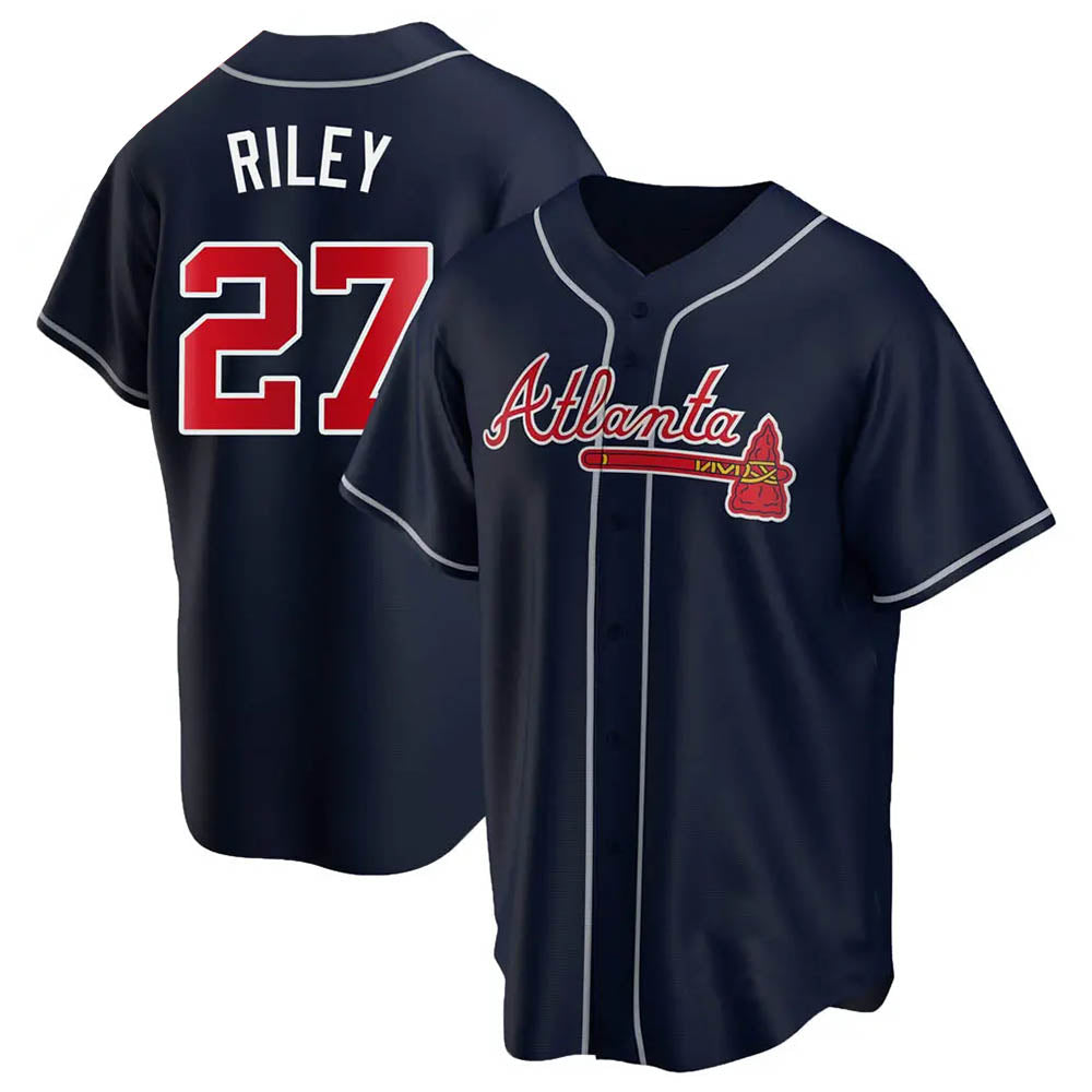 Punc A.Braves #27 Austin Riley Player Navy Replica Alternate Stitched Jerseys