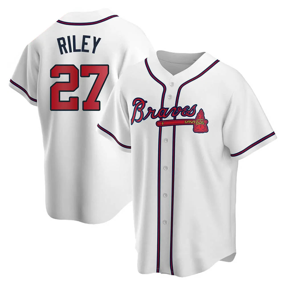 Punc A.Braves #27 Austin Riley Player White Replica Home Stitched Jerseys