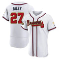 Punc A.Braves #27 Austin Riley Player White&Gold Authentic Program Stitched Jerseys