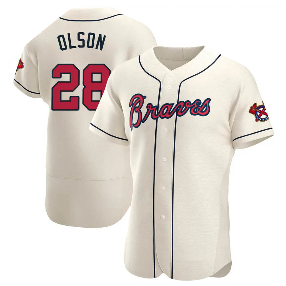 Punc A.Braves #28 Matt Olson Player Cream Authentic Alternate Stitched Jerseys