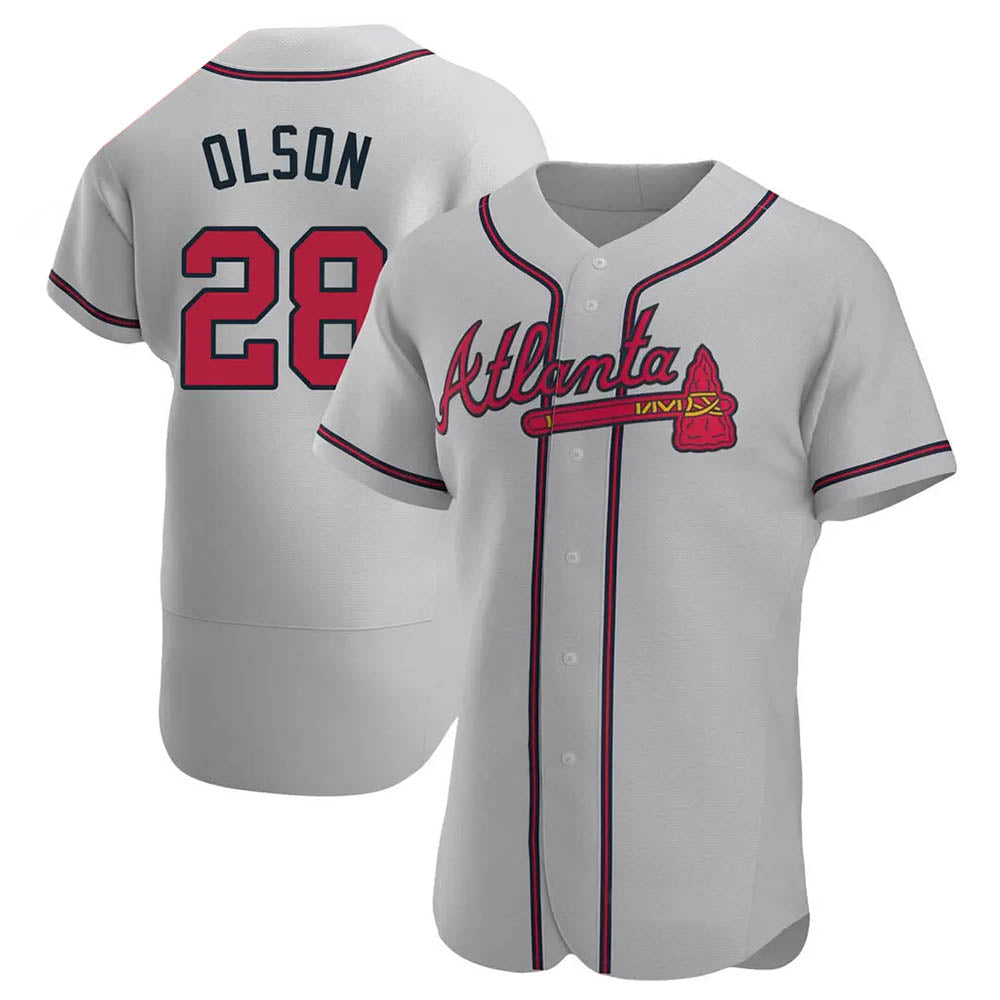 Punc A.Braves #28 Matt Olson Player Gray Authentic Road Stitched Jerseys