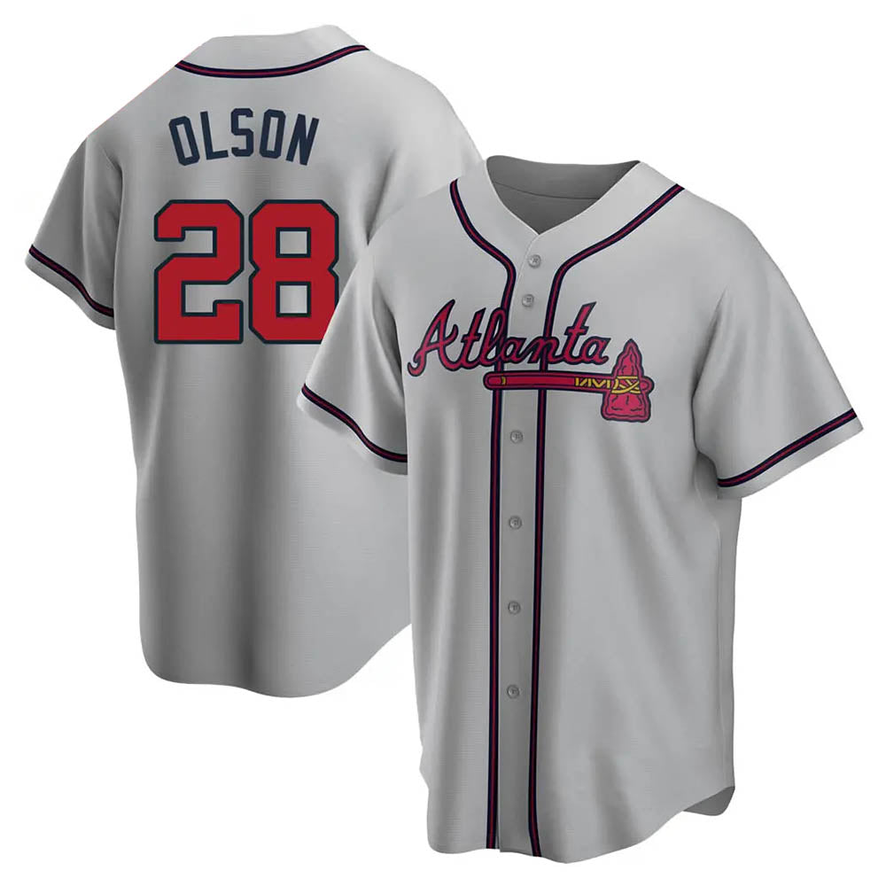 Punc A.Braves #28 Matt Olson Player Gray Replica Road Stitched Jerseys