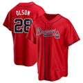 Punc A.Braves #28 Matt Olson Player Red Replica Alternate Stitched Jerseys