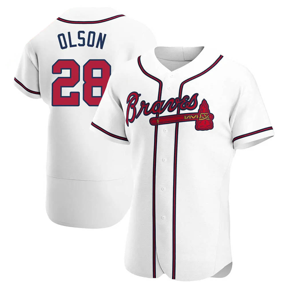 Punc A.Braves #28 Matt Olson Player White Authentic Home Stitched Jerseys