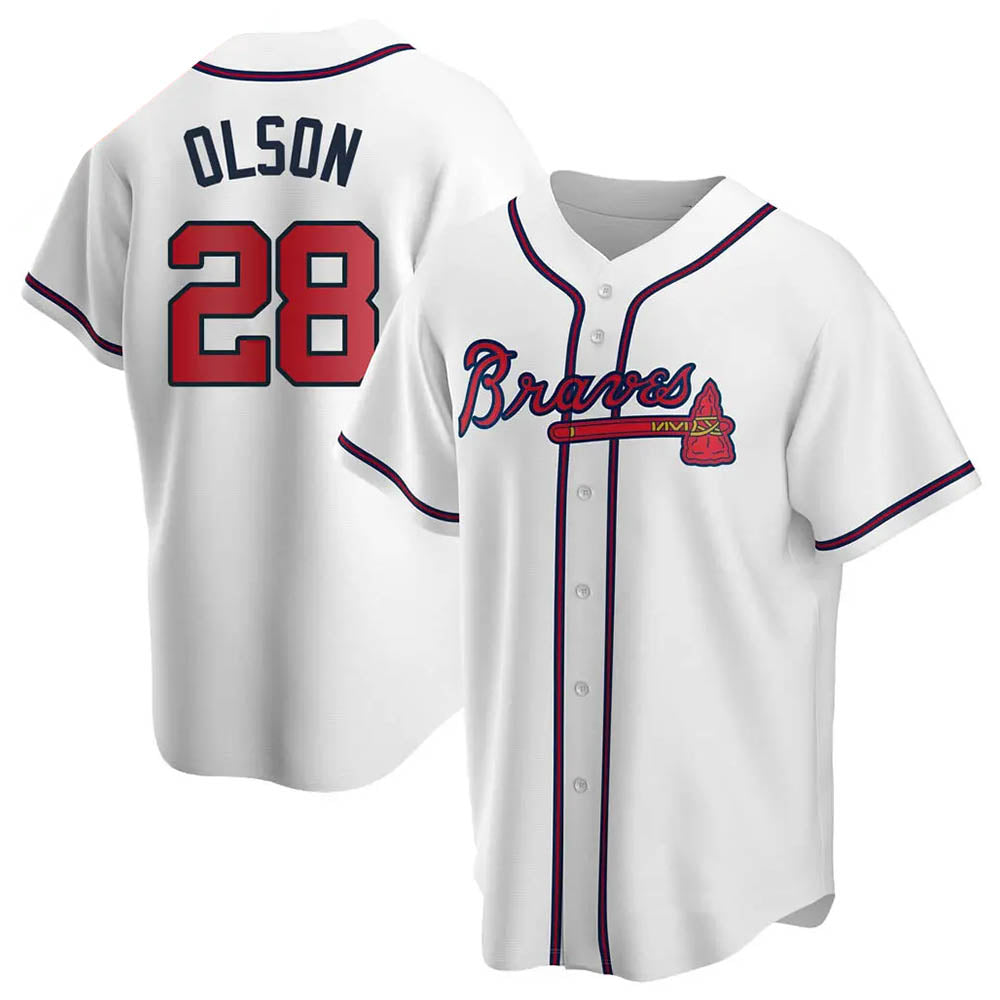 Punc A.Braves #28 Matt Olson Player White Replica Home Stitched Jerseys