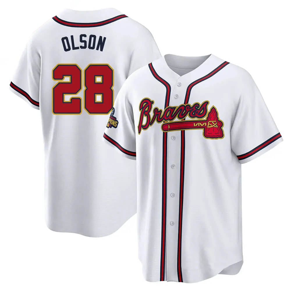 Punc A.Braves #28 Matt Olson Player White&Gold Replica Program Stitched Jerseys