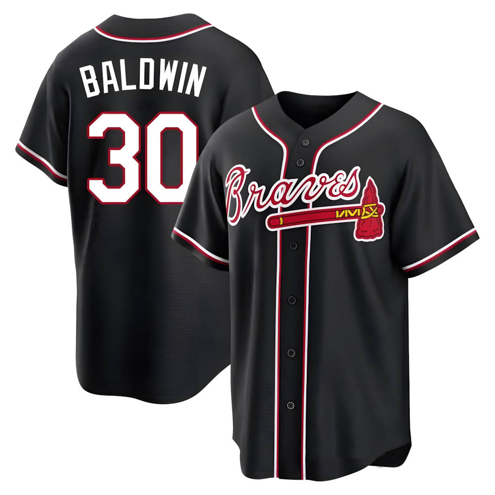 Punc A.Braves #30 Drake Baldwin player Black Replica Fashion Out Stitched Jerseys