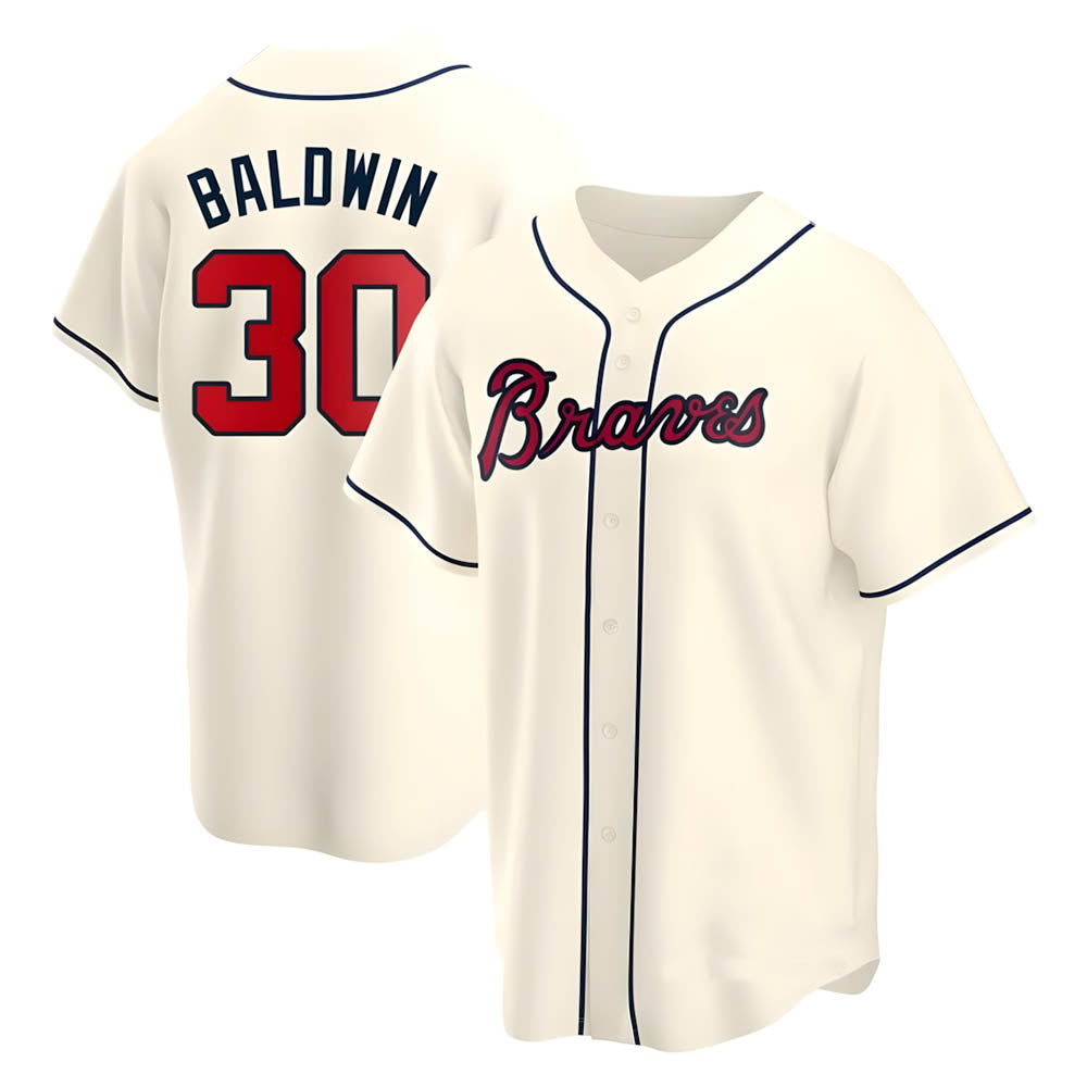 Punc A.Braves #30 Drake Baldwin player Cream Replica Alternate Stitched Jerseys