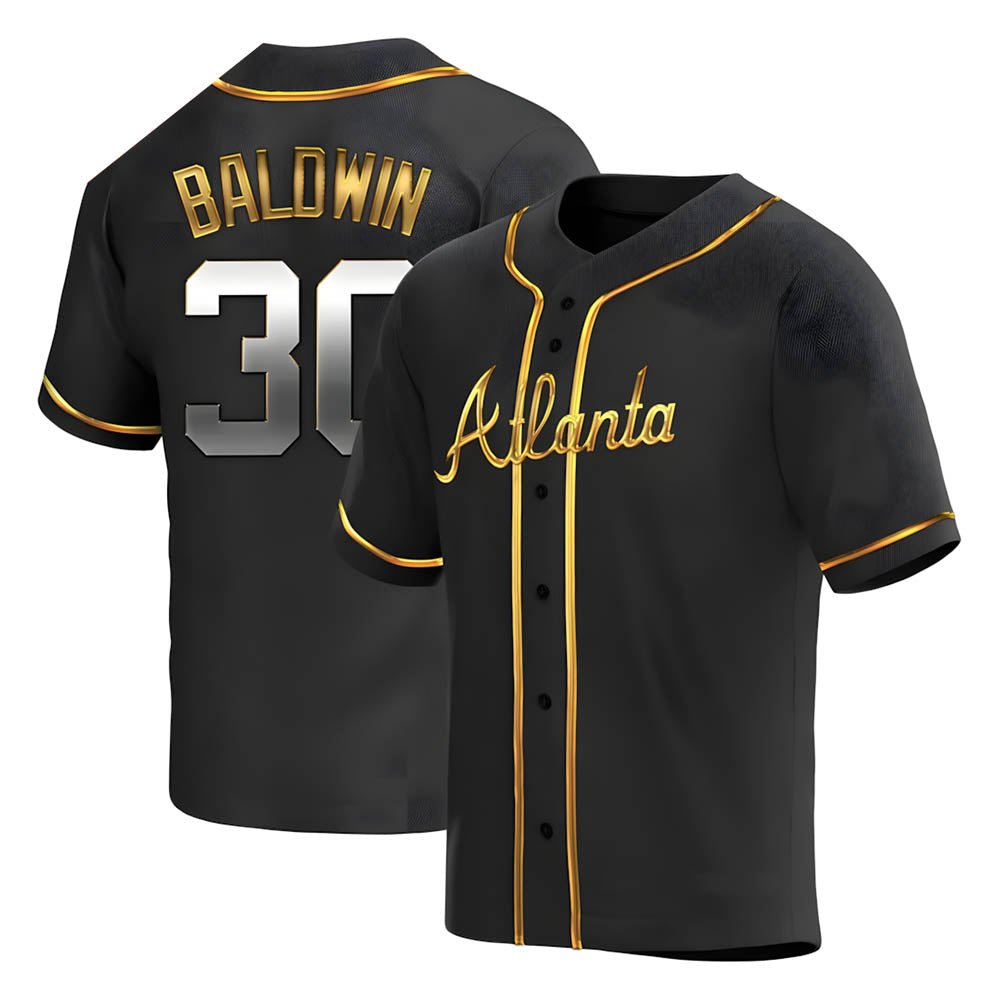 Punc A.Braves #30 Drake Baldwin player Gold Replica Black en Alternate Stitched Jerseys