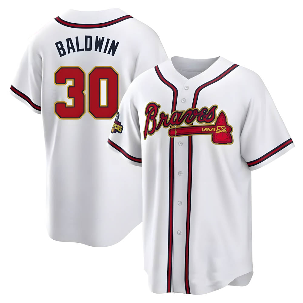Punc A.Braves #30 Drake Baldwin player Gold Replica White Program Stitched Jerseys