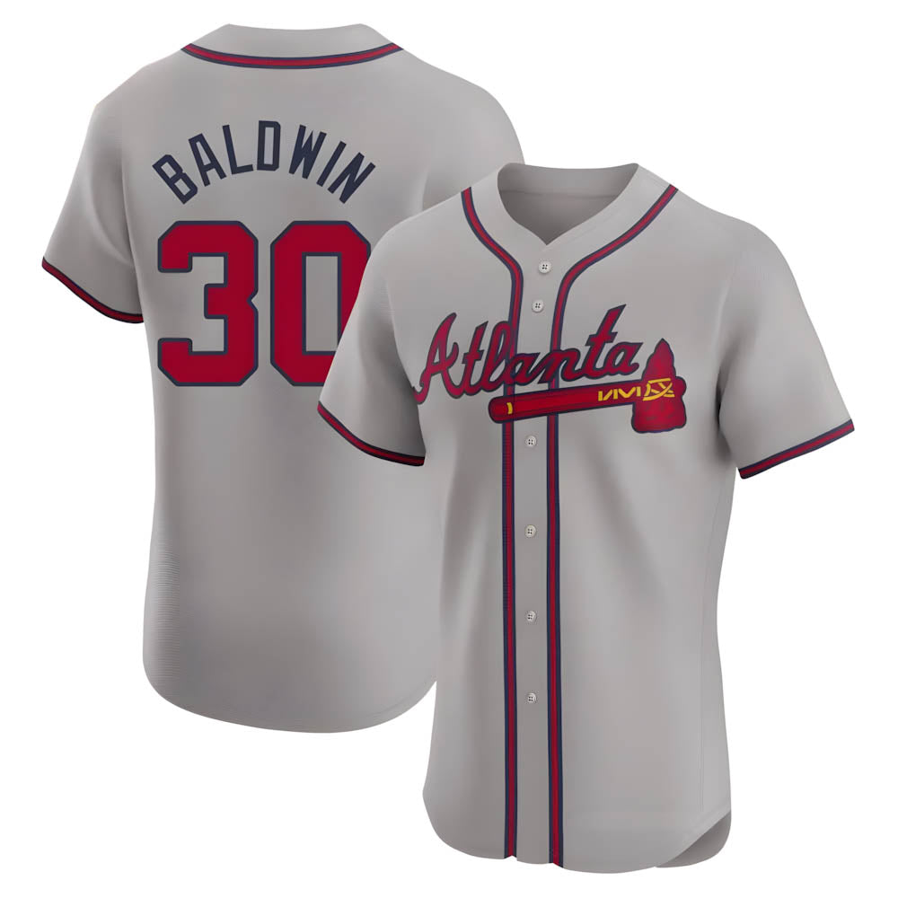 Punc A.Braves #30 Drake Baldwin player Gray Elite Road Stitched Jerseys