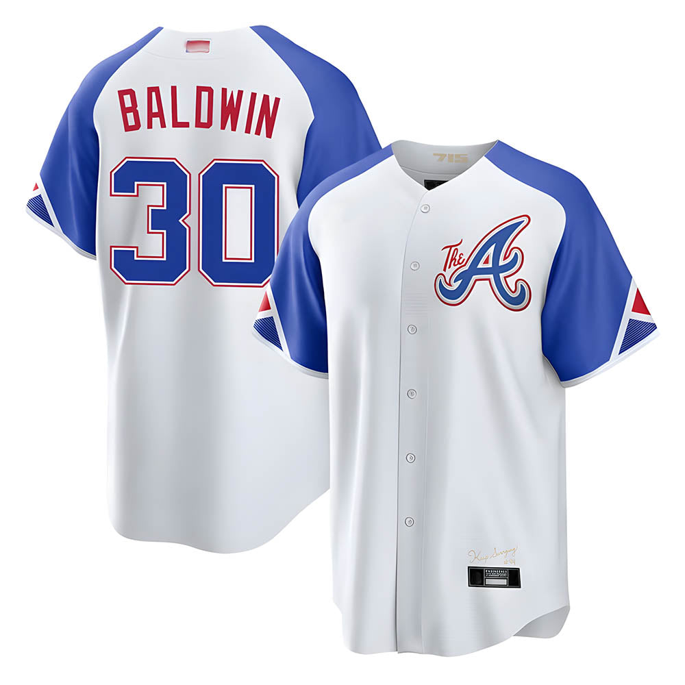 Punc A.Braves #30 Drake Baldwin player White City Connect Stitched Jerseys