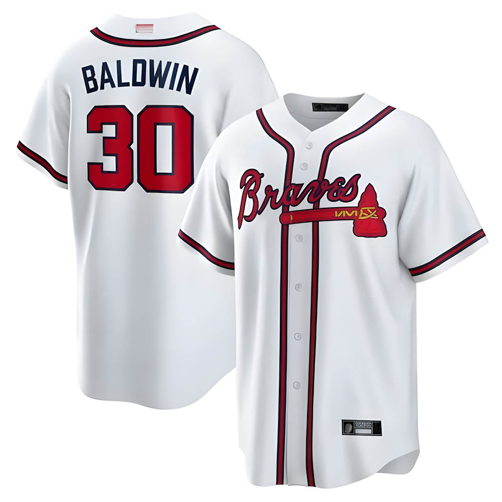 Punc A.Braves #30 Drake Baldwin player White Home Replica Stitched Jerseys