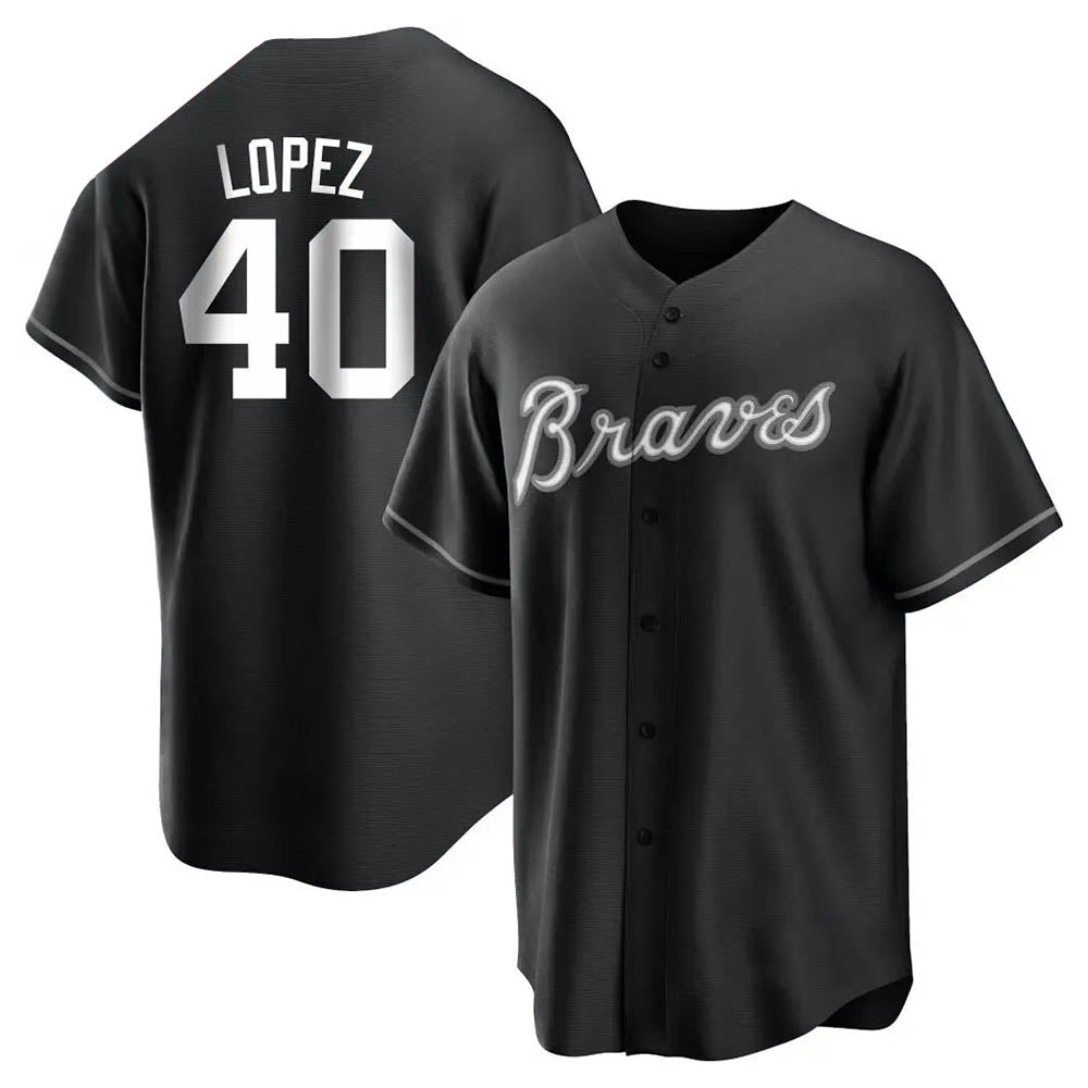 Punc A.Braves #40 Reynaldo Lopez player Black&White Replica Stitched Jerseys
