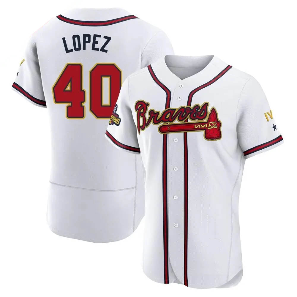 Punc A.Braves #40 Reynaldo Lopez player White&Gold Authentic Program Stitched Jerseys