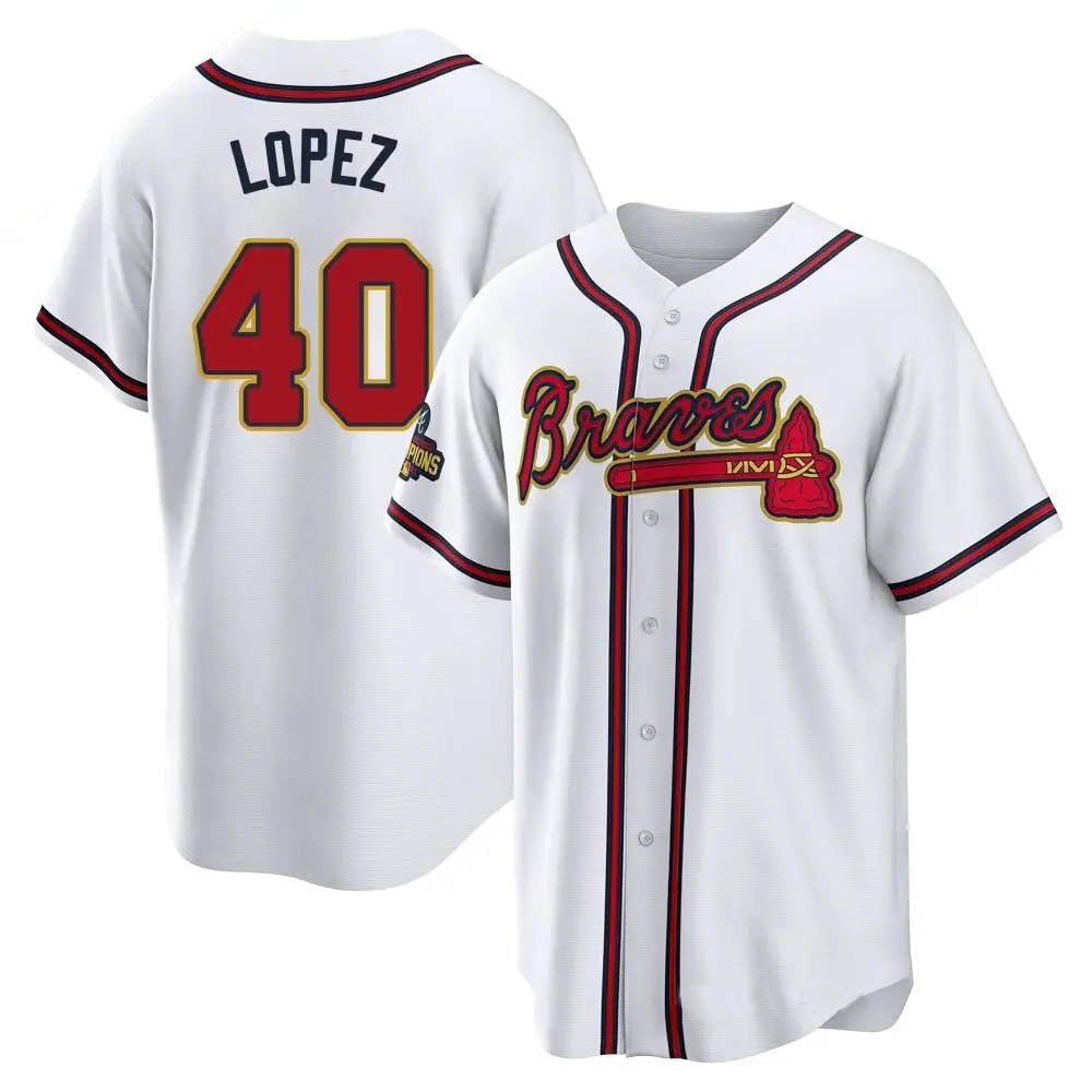 Punc A.Braves #40 Reynaldo Lopez player White&Gold Replica Program Stitched Jerseys