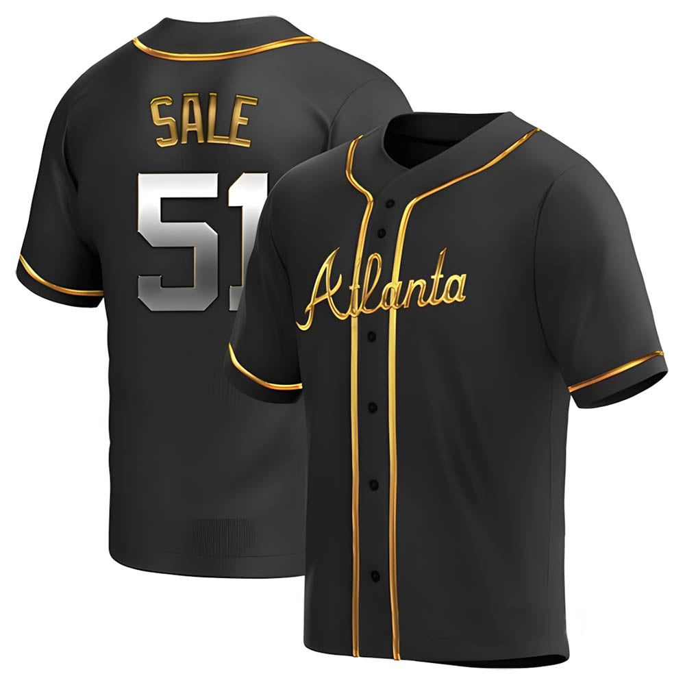 Punc A.Braves #51 Chris Sale Player Black Golden Alternate Replica Stitched Jerseys