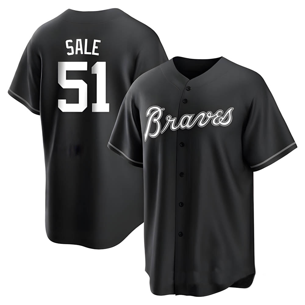 Punc A.Braves #51 Chris Sale Player White&Black Replica Stitched Jerseys