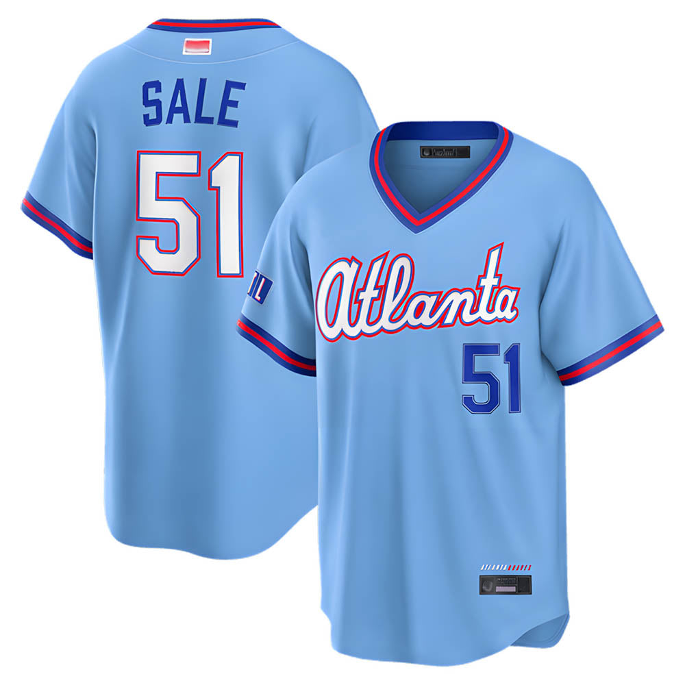 Punc A.Braves #51 Chris Sale Player Powder Blue 2026 City Connect T shirt Stitched Jerseys
