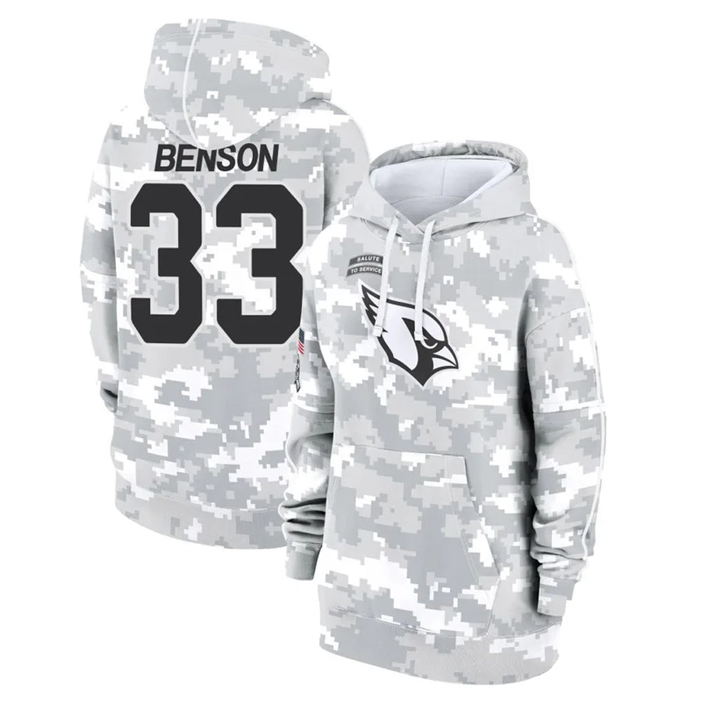 Punc A.Cardinals #33 Trey Benson Player Arctic Camo Salute to Service Hoodies Stitched Jerseys