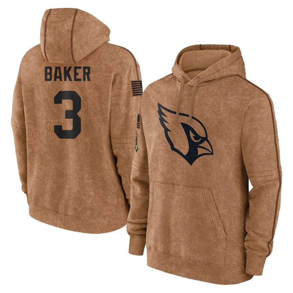 PuncA.Cardinals #3 Budda Baker Player Brown Salute To Service Limited Hoodies Stitched  Jerseys