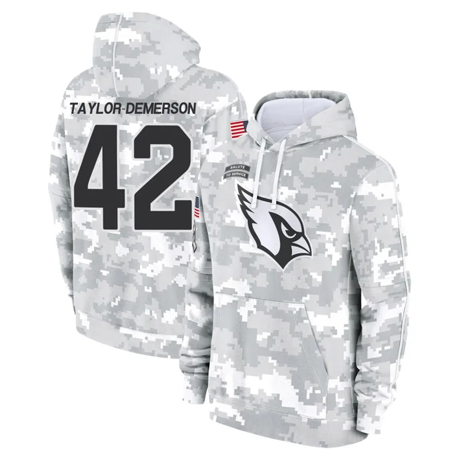 Punc A.Cardinals #42 Dadrion Taylor-Demerson Player Camo Salute to Service Hoodies Stitched Jerseys