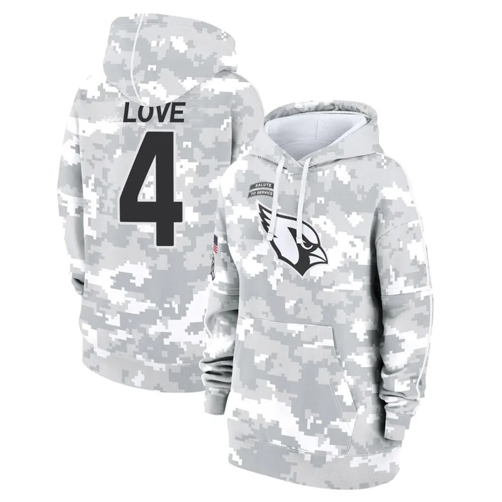 Punc A.Cardinals #4 Jeremiyah Love Player Arctic Camo Salute to Service Hoodies Football Jerseys