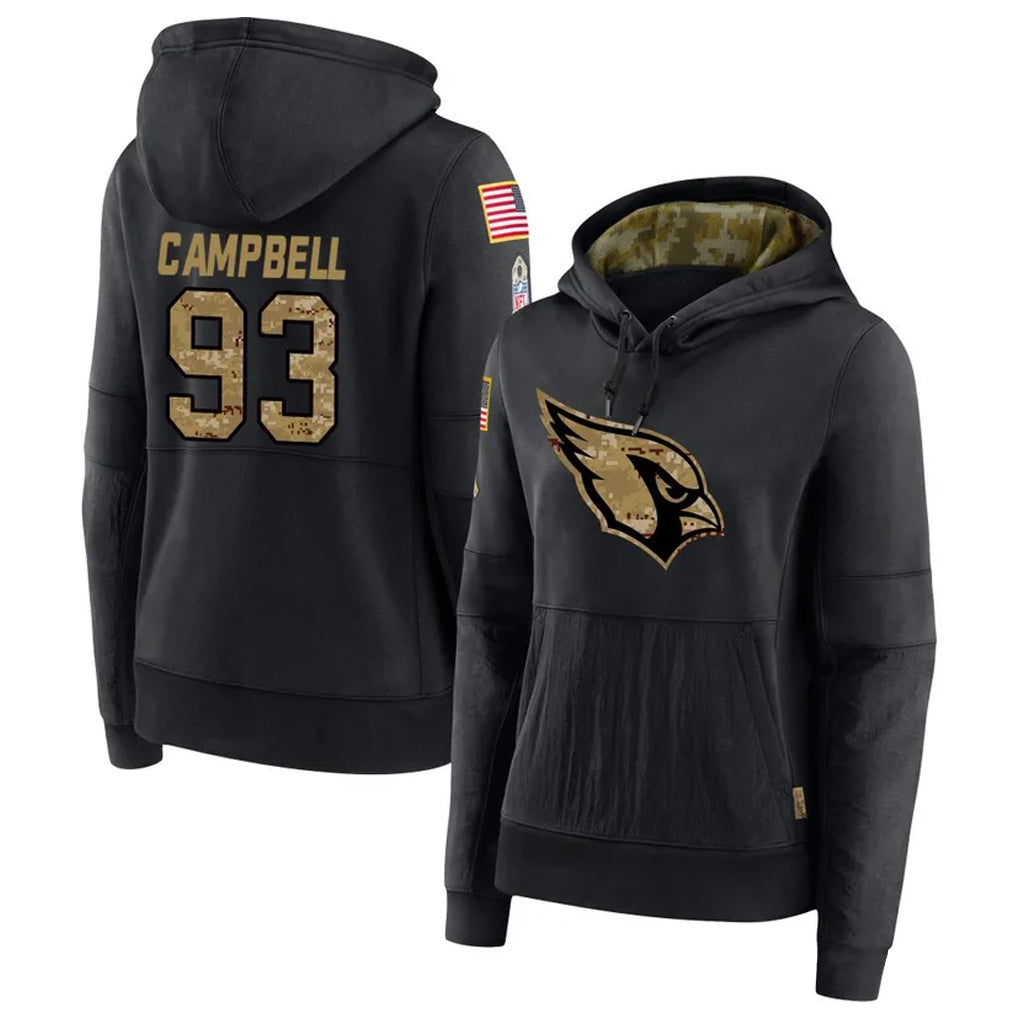 Punc A.Cardinals #93 Calais Campbell Player Black Salute to Service Hoodies Stitched Jerseys