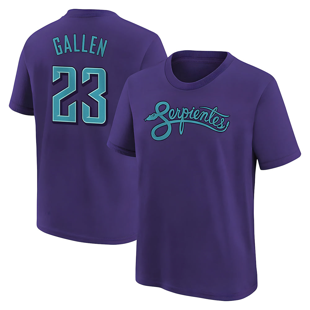 Punc A.Diamondbacks #23 Zac Gallen Player Purple Fuse City Connect round collar T shirt Stitched Jerseys