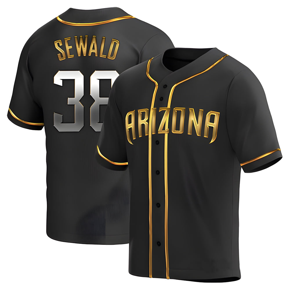 Punc A.Diamondbacks #38 Paul Sewald Player Black Golden Replica Alternate Stitched Jersey