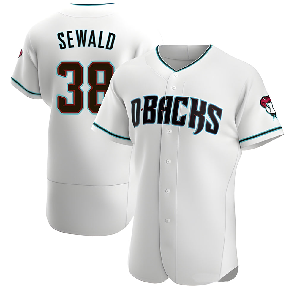 Punc A.Diamondbacks #38 Paul Sewald Player White Teal Authentic Alternate Stitched Jersey