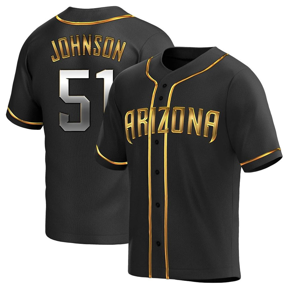 Punc A.Diamondbacks #51 Randy Johnson Player Black Golden Replica Alternate Stitched Jerseys