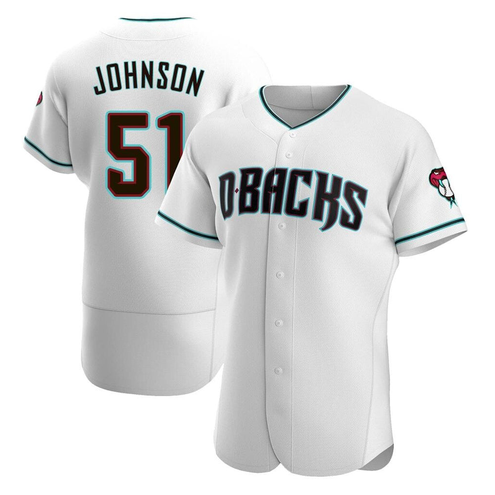 Punc A.Diamondbacks #51 Randy Johnson White Teal Alternate Authentic Stitched Jerseys