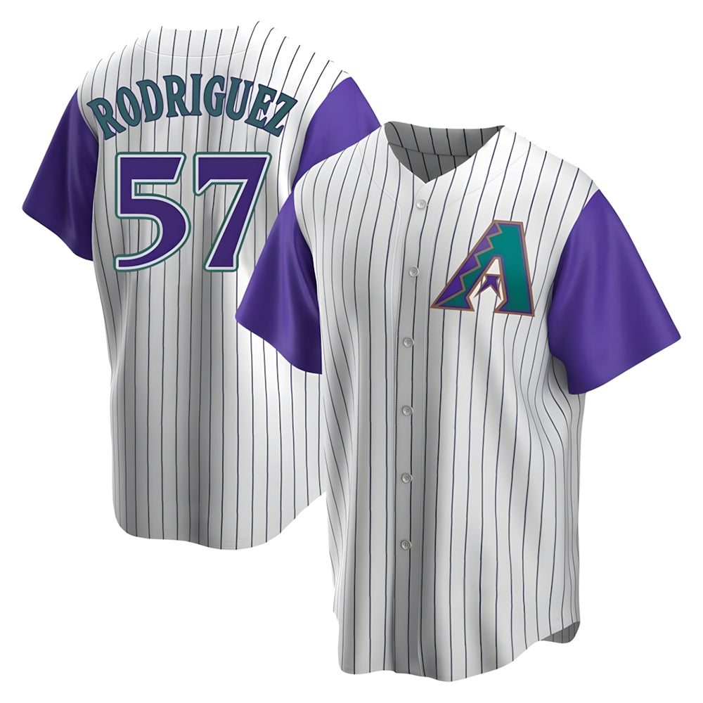 Punc A.Diamondbacks #57 Eduardo Rodriguez Player  Cream Purple Replica Alternate Cooperstown Collection Stitched Jersey