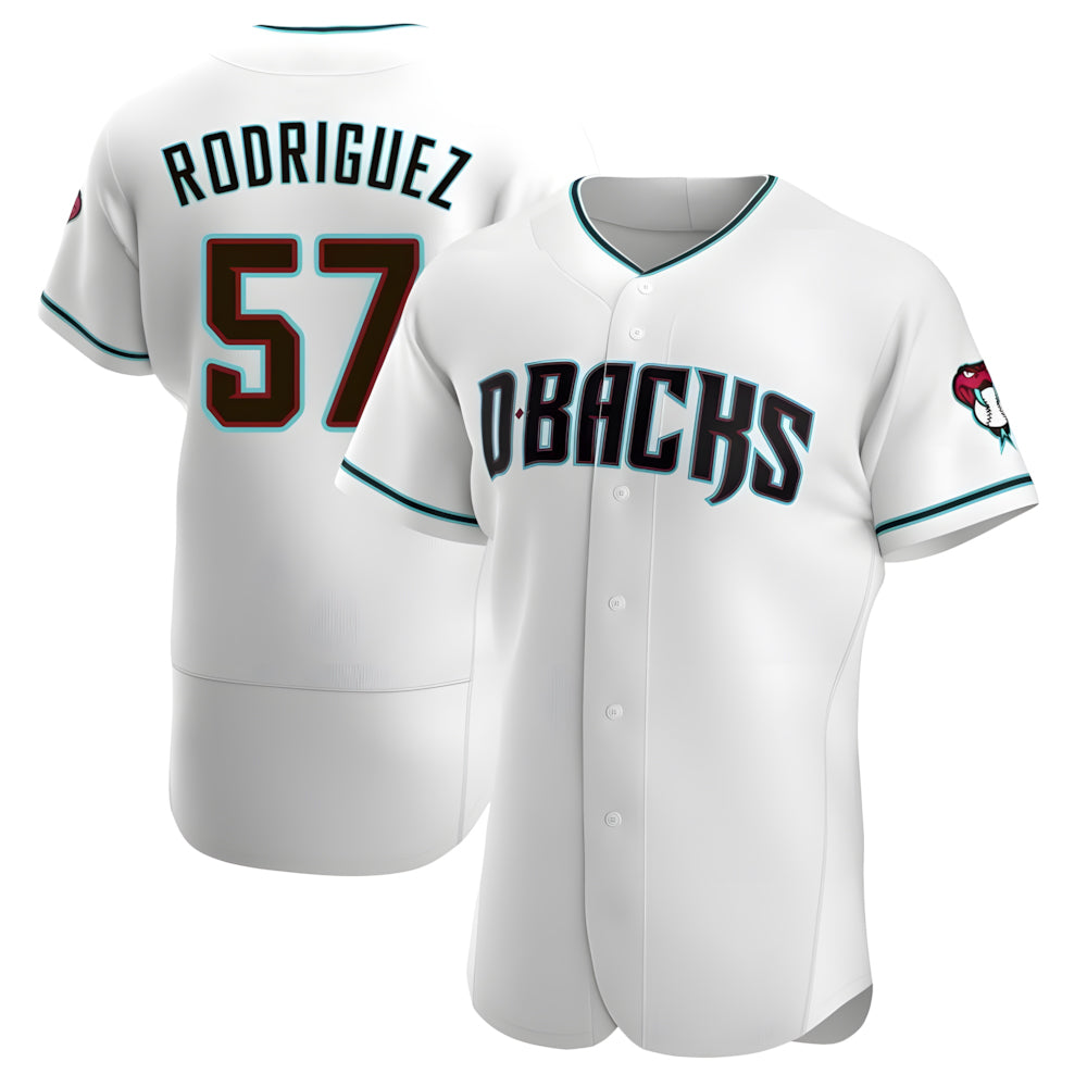 Punc A.Diamondbacks #57 Eduardo Rodriguez Player White Teal Alternate Stitched Jersey