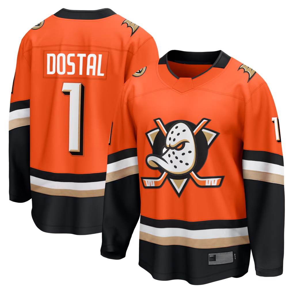 Punc A.Ducks #1 Lukas Dostal Orange Home Breakaway Jerseys