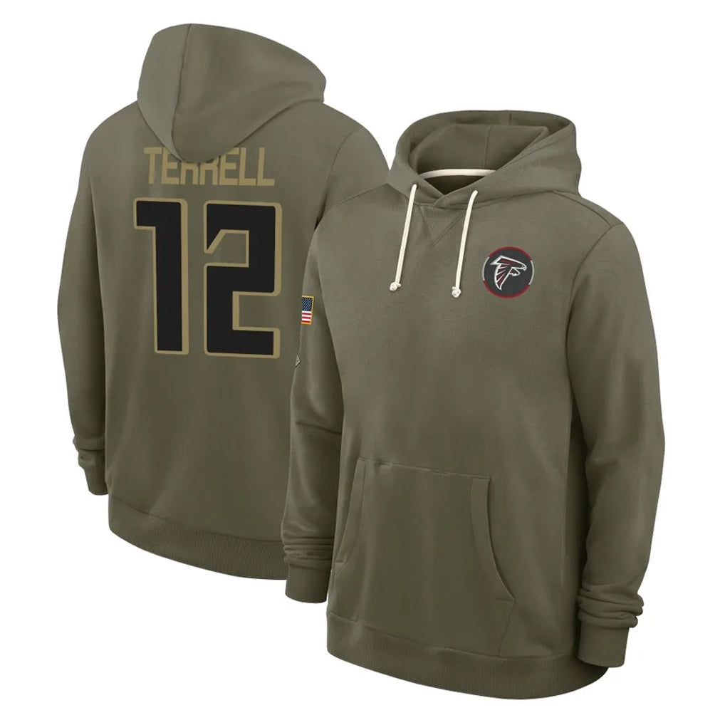 Punc A.Falcons #12 Avieon Terrell Player Olive 2025 Salute to Service Hoodies Stitched Jerseys