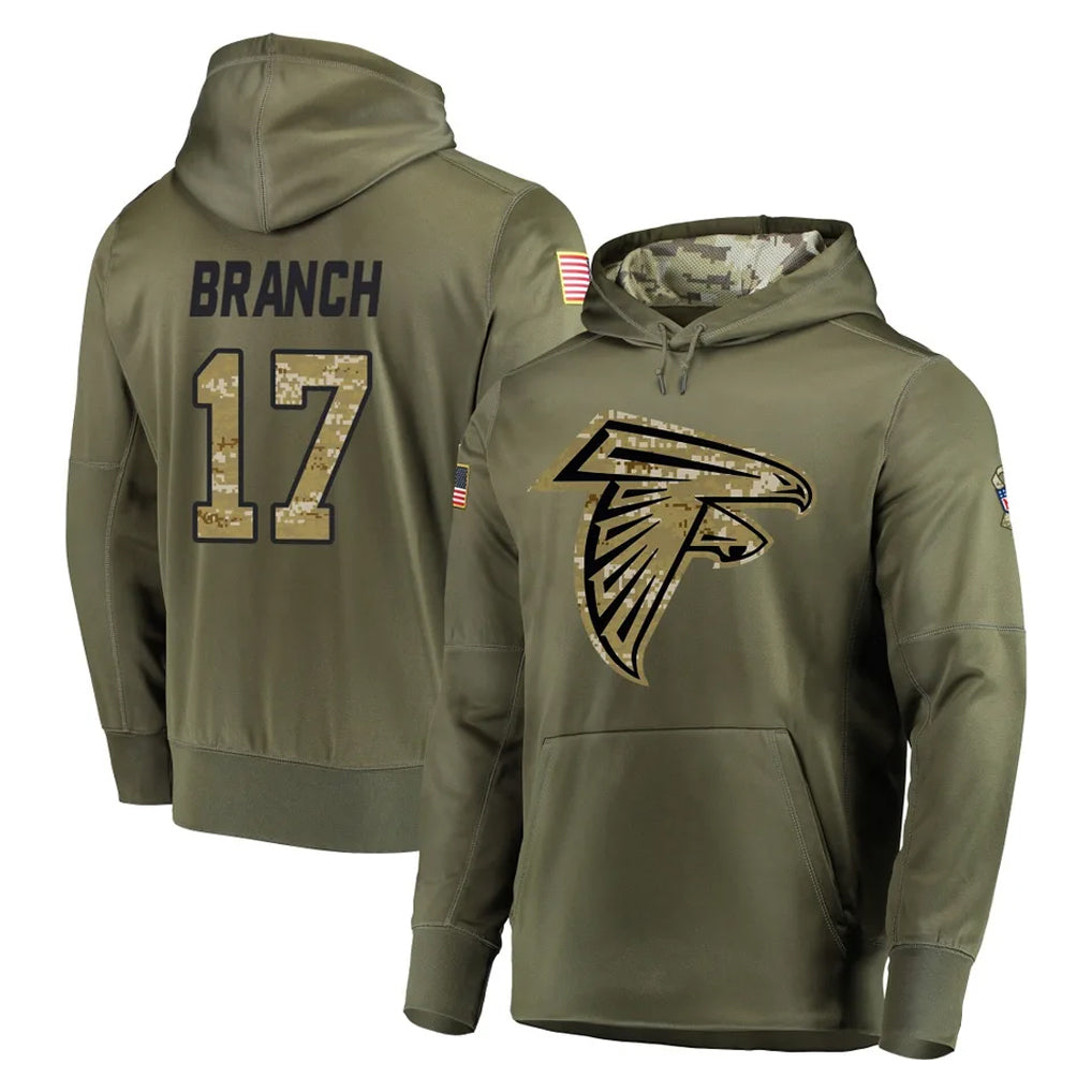 Punc A.Falcons #17 Zachariah Branch Player Olive Salute to Service Club Fleece Hoodie Stitched Jerseys
