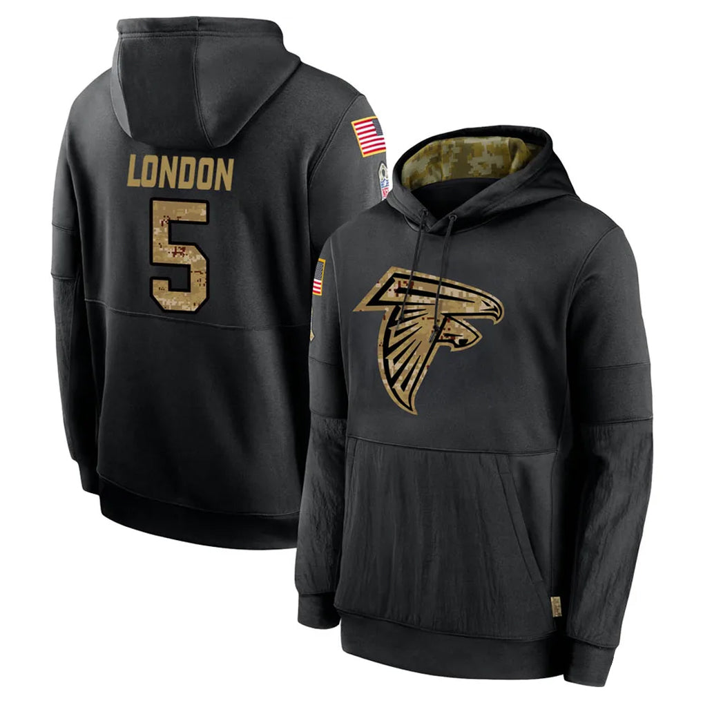 Punc A.Falcons #5 Drake London Player Black Salute to Service Pullover Hoodies Stitched Jerseys