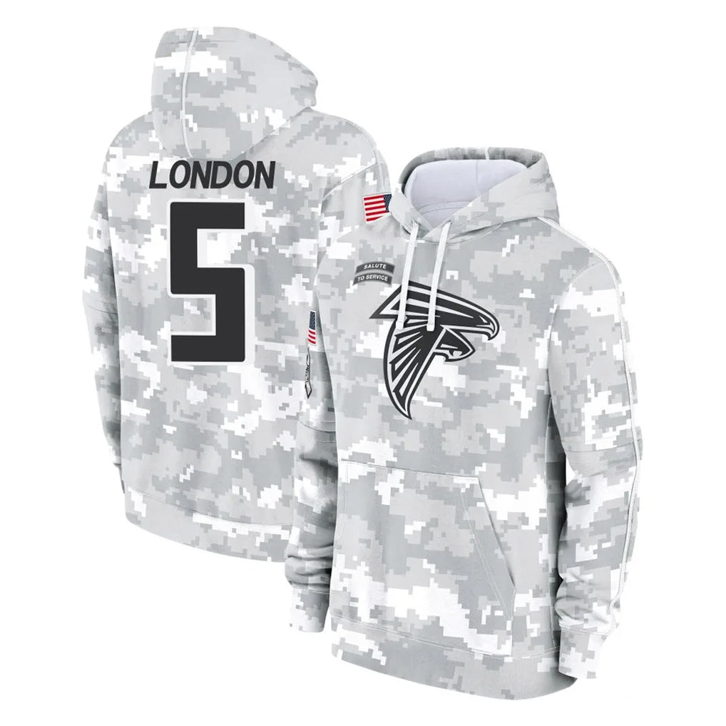 Punc A.Falcons #5 Drake London Player Camo Arctic Salute to Service Hoodies Limited Stitched Jerseys