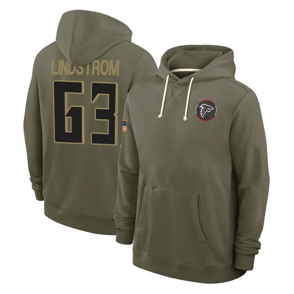 Punc A.Falcons #63 Chris Lindstrom Player Olive 2025 Salute to Service Hoodies Stitched Jerseys