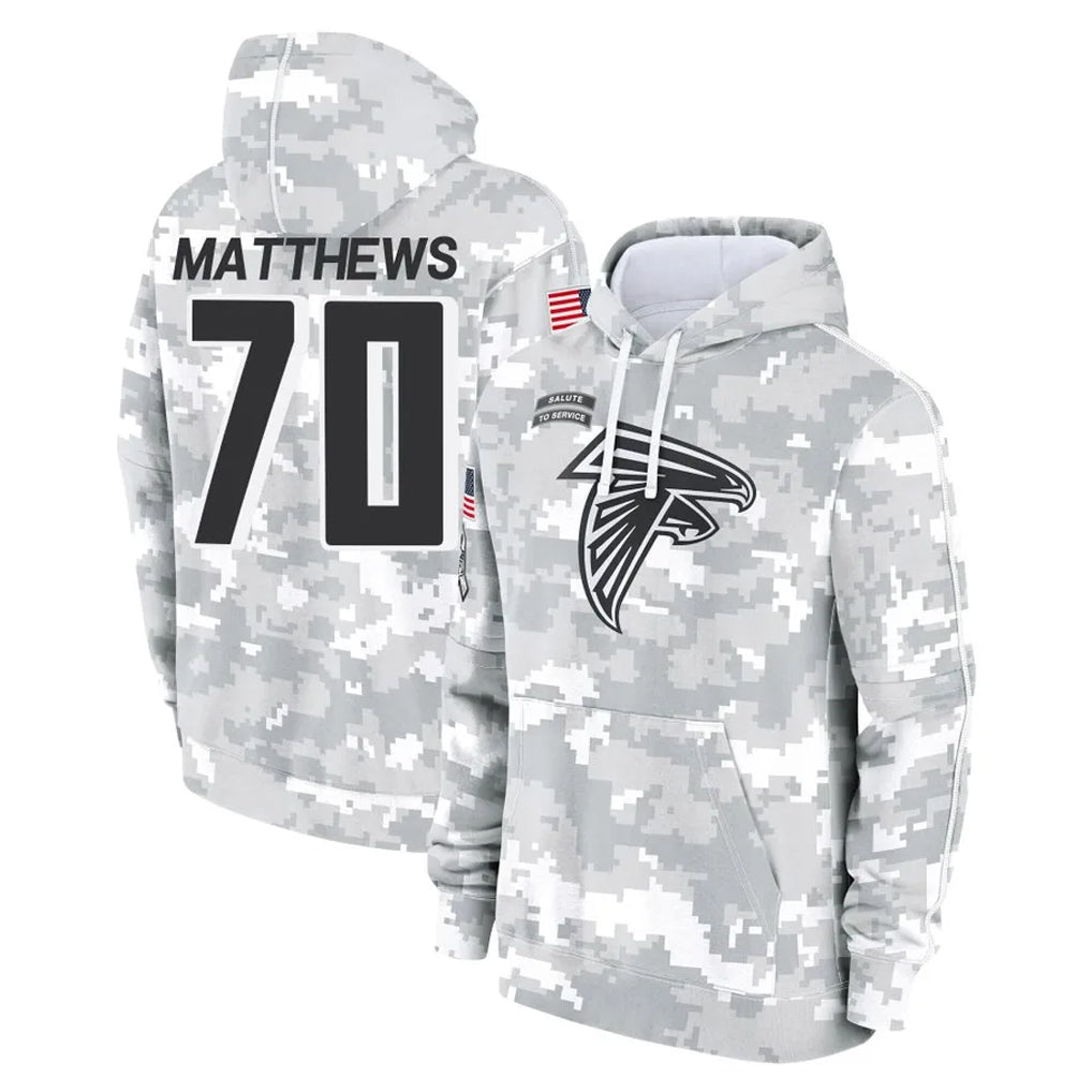 Punc A.Falcons #70 Jake Matthews Player Arctic Camo Salute to Service Limited Hoodie Stitched Jerseys