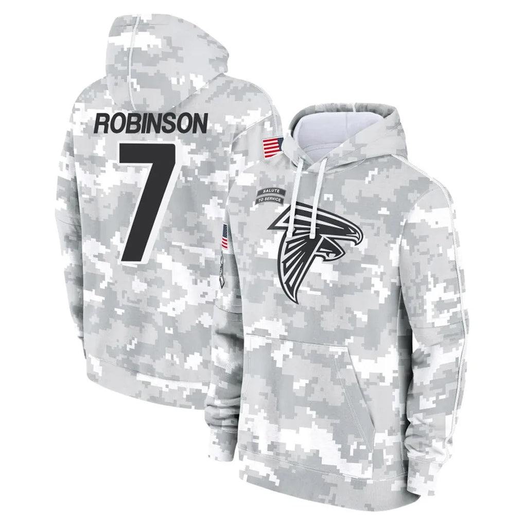 Punc A.Falcons #7 Bijan Robinson Player Camo Arctic Salute to Service Hoodies Limited Stitched Jerseys