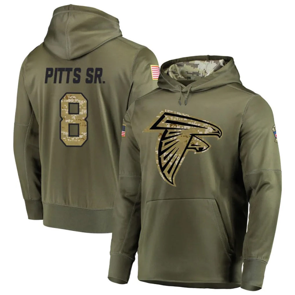 Punc A.Falcons #8 Kyle Pitts Player Salute to Service Club Fleece Olive Hoodie Stitched Jerseys