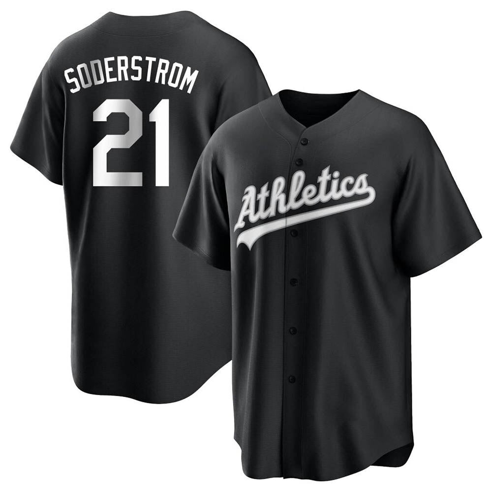 Punc Athletics #21 Tyler Soderstrom Player Black&White Replica Stitched Jersey