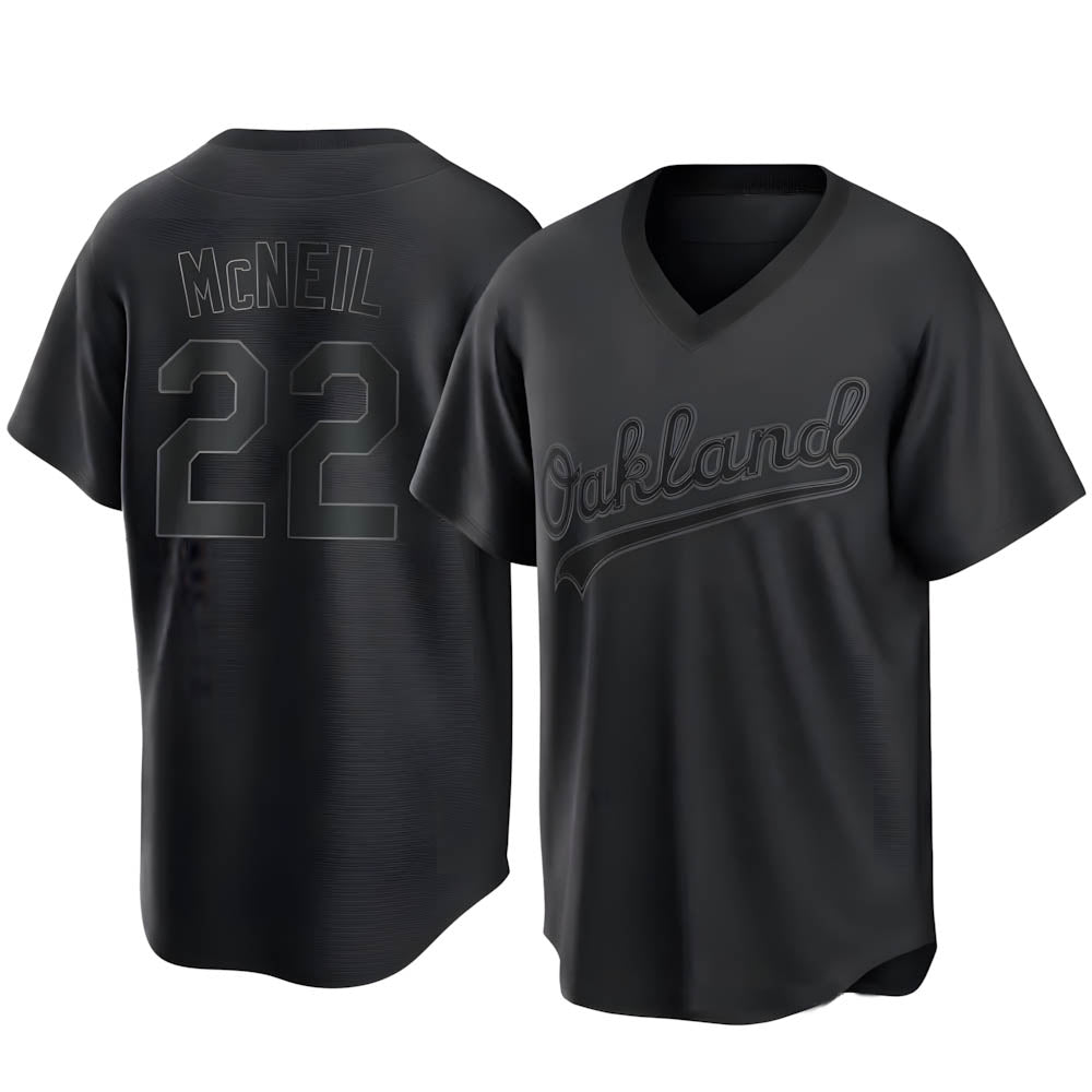 Punc Athletics #22 Jeff McNeil player Black Replica Pitch Fashion Stitched Jersey