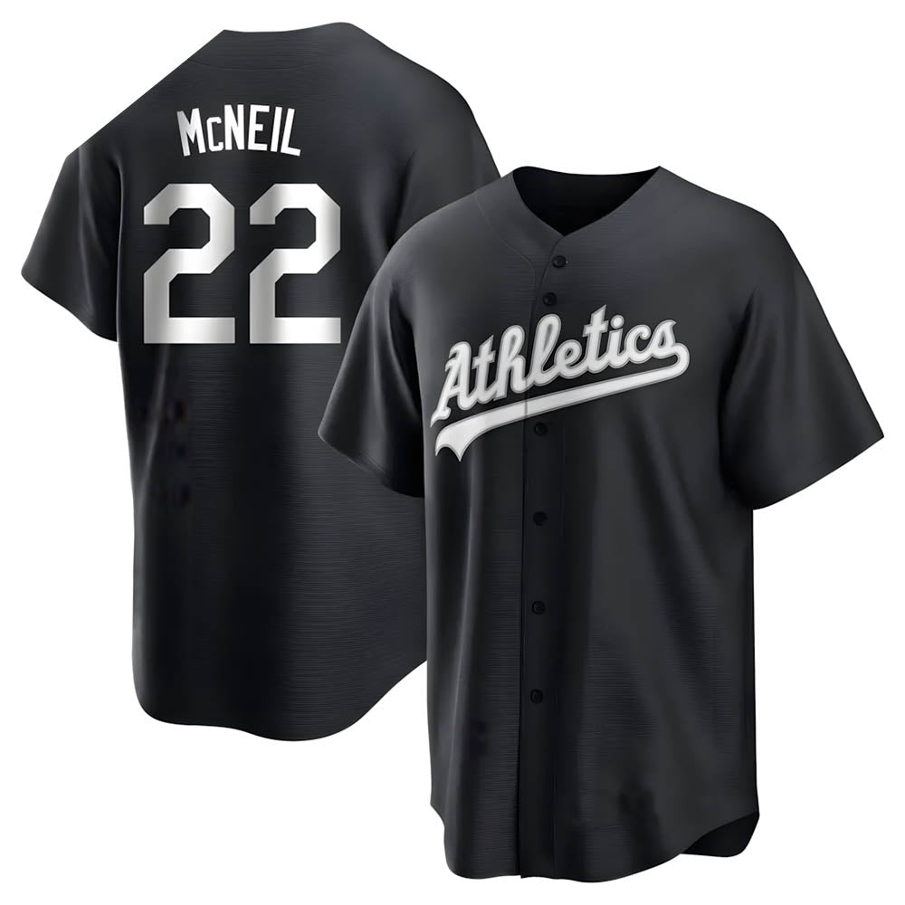 Punc Athletics #22 Jeff McNeil player Black&White Replica Stitched Jersey